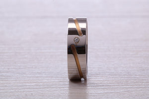 Gents Two Tone Rose and White Gold 6 mm wide Diamond set Band