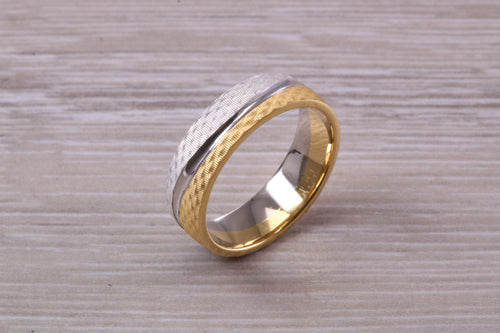 Gents Two Tone Gold 6 mm wide Patterned Band