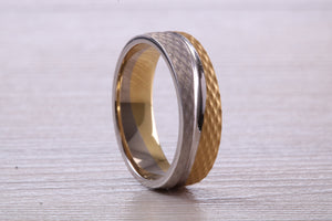Gents Two Tone Gold 6 mm wide Patterned Band