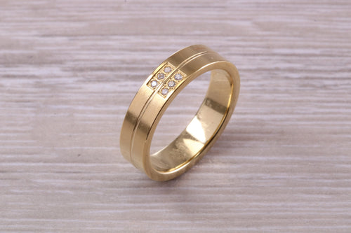 5 mm wide Diamond set Yellow Gold Unisex Band
