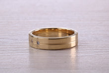 Load image into Gallery viewer, 5 mm wide Diamond set Yellow Gold Unisex Band