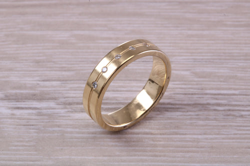 5 mm wide Diamond set Yellow Gold Unisex Band