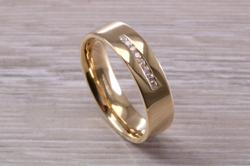 Gents 6 mm Wide Diamond set Yellow Gold Wedding Band