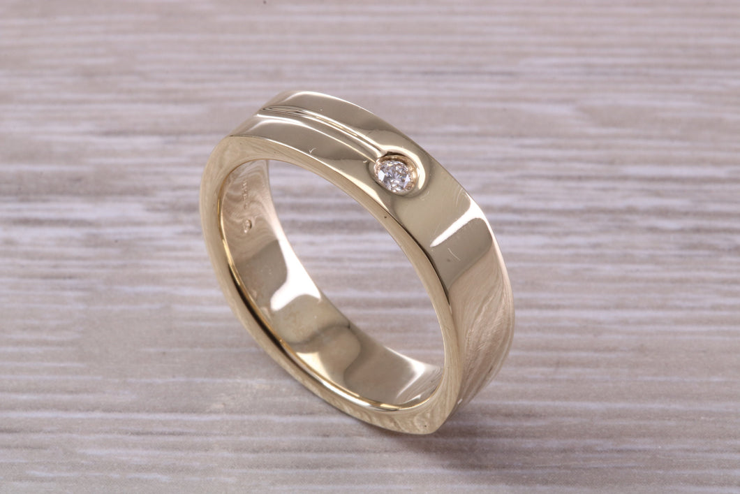 Gents 6 mm Wide Square Profile Diamond set Yellow Gold Wedding Band