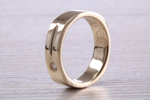 Gents 6 mm Wide Square Profile Diamond set Yellow Gold Wedding Band