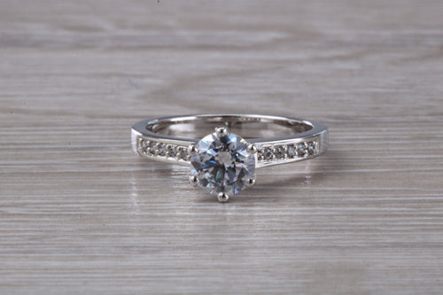 Beautiful Platinum Moissanite and Natural Diamond set Engagement Ring