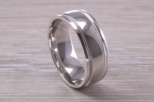 Gents Chunky 8mm Wide Patterned White Gold Band