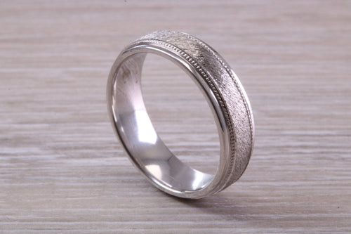 Gents 6 mm Wide Patterned White Gold Band
