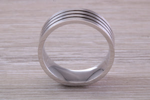 Gents Chunky 8mm Wide Patterned White Gold Band