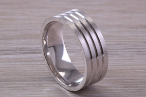 Gents Chunky 8mm Wide Patterned White Gold Band