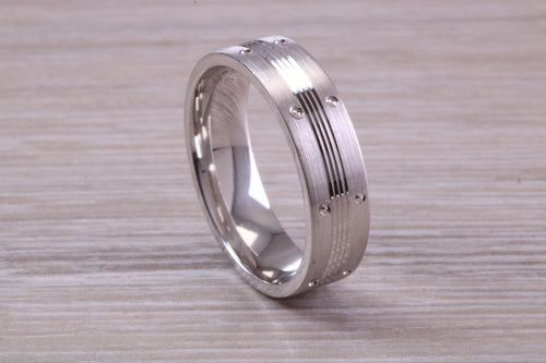 Gents 6 mm Wide Patterned White Gold Band