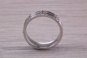 Gents 6 mm Wide Patterned White Gold Band