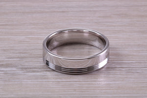 Gents 6 mm Wide Patterned White Gold Band