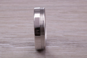 Gents 6 mm Wide Patterned White Gold Band