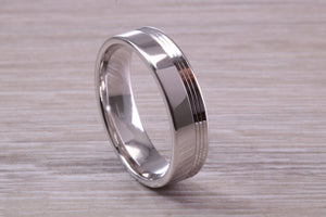 Gents 6 mm Wide Patterned White Gold Band