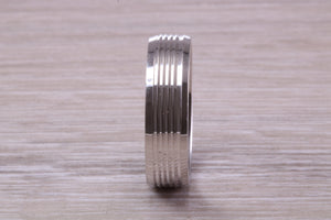 Gents 6 mm Wide Patterned White Gold Band