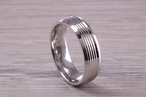 Gents 6 mm Wide Patterned White Gold Band
