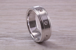 Gents 6 mm Wide Diamond set White Gold Band