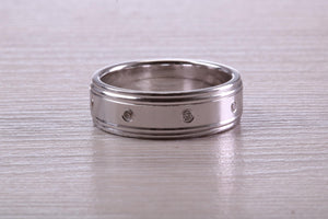 Gents 6 mm Wide Diamond set White Gold Band