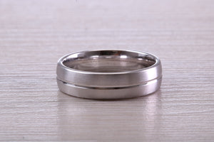 Gents 6 mm Wide Patterned White Gold Band