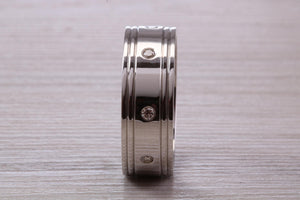 Heavy and Chunky Eight Diamond set 8 mm Wide Platinum Band