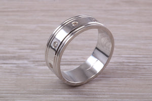 Heavy and Chunky Eight Diamond set 8 mm Wide Platinum Band