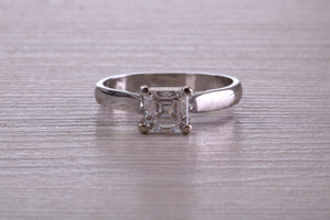 Over One Carat Certified Asscher cut E VS 1 Graded GIA Certified Diamond set Platinum Solitaire