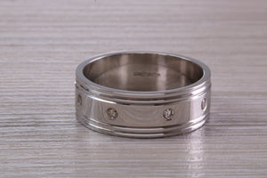 Heavy and Chunky Eight Diamond set 8 mm Wide Platinum Band