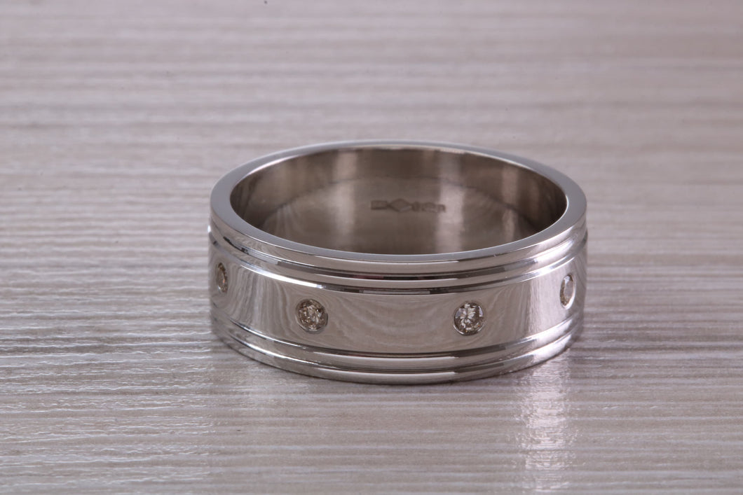 Heavy and Chunky Eight Diamond set 8 mm Wide Platinum Band