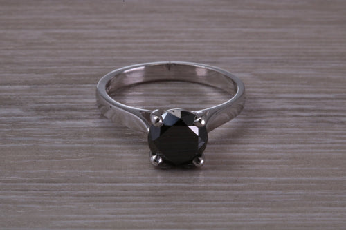 Large 2.20 carat Round cut Black Diamond set White Gold Solitaire