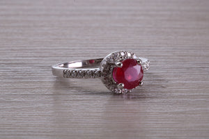 One and Half carat Stunning Ruby and Diamond Halo set Ring