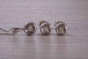 Diamond set Solitaire Stud Earrings and Matching Necklace