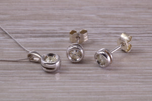 Diamond set Solitaire Stud Earrings and Matching Necklace