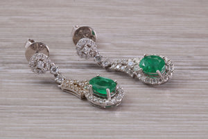 Very Dressy Emerald and Diamond set White Gold Dropper Earrings