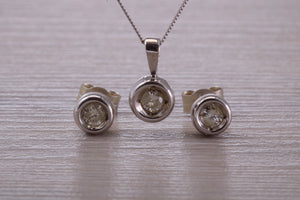 Diamond set Solitaire Stud Earrings and Matching Necklace
