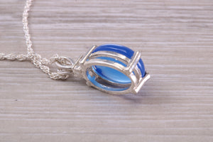 Natural Oval Cut Blue Agate set Necklace, Made From Solid Sterling Silver