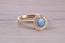 Load image into Gallery viewer, Beautiful Fiery Natural Opal and Diamonds set Gold Ring