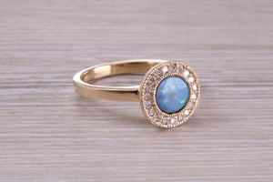 Beautiful Fiery Natural Opal and Diamonds set Gold Ring