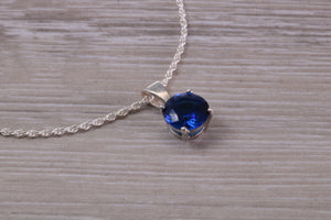 Blue Sapphire C Z Necklace. Made From Solid Sterling Silver