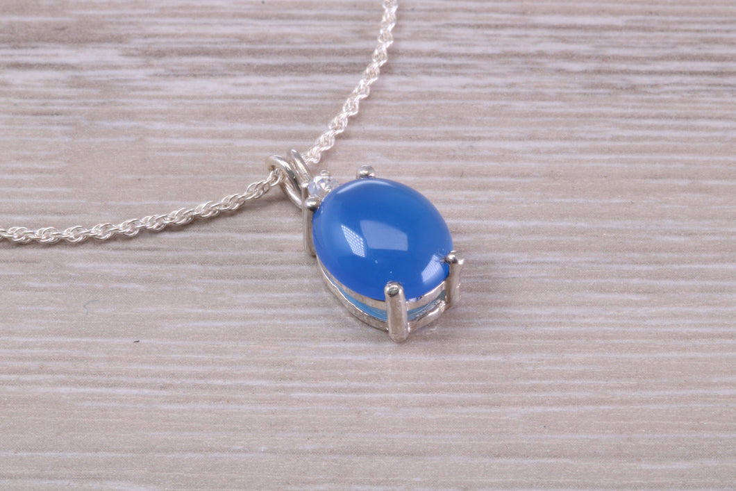 Natural Oval Cut Blue Agate set Necklace, Made From Solid Sterling Silver