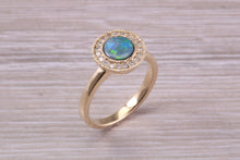 Load image into Gallery viewer, Beautiful Fiery Natural Opal and Diamonds set Gold Ring
