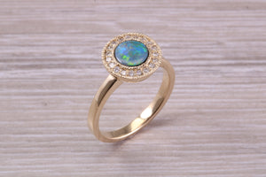 Beautiful Fiery Natural Opal and Diamonds set Gold Ring