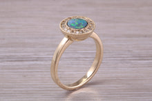 Load image into Gallery viewer, Beautiful Fiery Natural Opal and Diamonds set Gold Ring