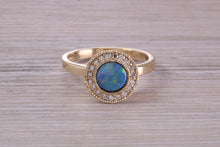 Load image into Gallery viewer, Beautiful Fiery Natural Opal and Diamonds set Gold Ring