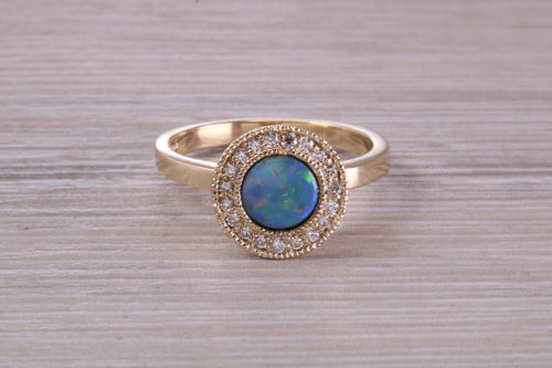 Beautiful Fiery Natural Opal and Diamonds set Gold Ring