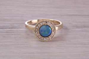 Beautiful Fiery Natural Opal and Diamonds set Gold Ring