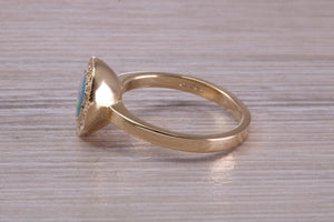 Beautiful Fiery Natural Opal and Diamonds set Gold Ring