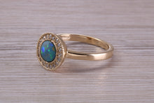 Load image into Gallery viewer, Beautiful Fiery Natural Opal and Diamonds set Gold Ring