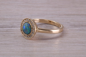 Beautiful Fiery Natural Opal and Diamonds set Gold Ring