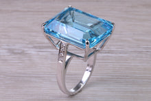 Load image into Gallery viewer, Very Very Large 50 carat Natural Blue Topaz and Diamond set White Gold Ring